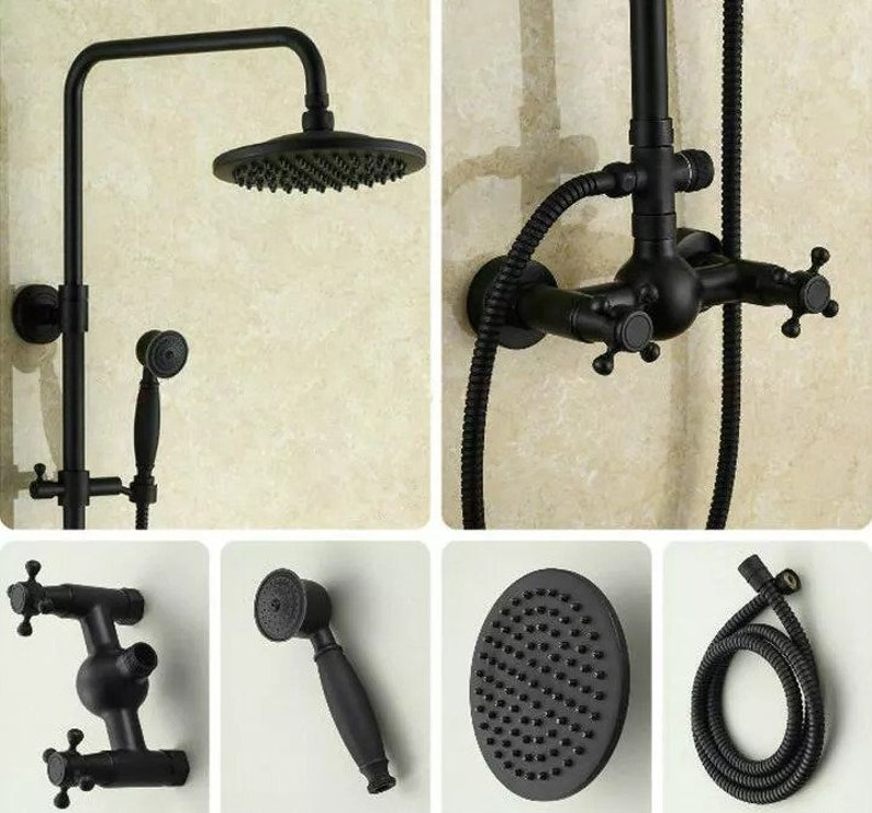 European Retro Shower Black Shower Head Double Rain Shower Hot Etsy