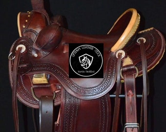 Wade Style Tree A Fork Premium Leather Ranch Roping Western Work Horse Saddle & Tack With Bucking Rolls Attached, Seat Size 10" to 18".