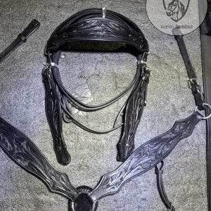 MOUSM Western Leather Headstall And Breast Collar Tack Set For Horses