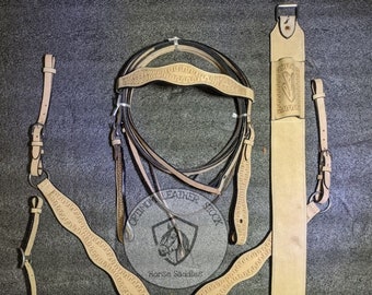 Set Finimenti Western Premium In Pelle – Testiera E Pettorale Intagliato A Mano