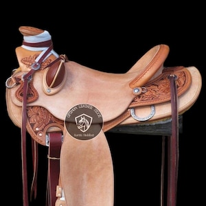 Bucking Rolls Attached Premium Leather Western Wade Ranch Roping Work Horse Saddle TACK With Matching Headstall, Breastplate, Reins & Girth.