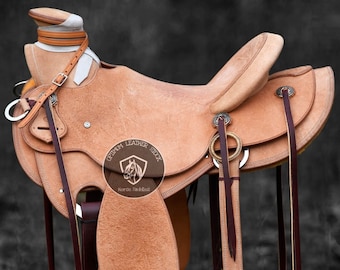 Wade Style Tree A Slick Fork Premium Leder Ranch Roping Western Arbeitspferd Sattel Tack mit passenden Headstall, Brustkragen & Zügel.