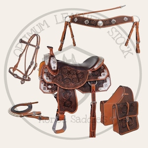 Handmade Premium Leather Hand Carved Western Pleasure Show Horse Saddle & Tack Set, Size Available(10&quot; to 18&quot; Inches Seat).
