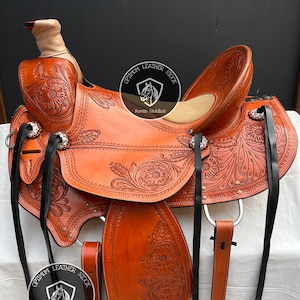 Premium Leather Western Wade Ranch Roping Work Horse Saddle Tack With Matching Headstall, Breastplate, Reins & Back Cinch.
