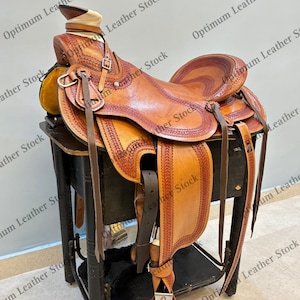 Wade Style A Fork Premium Leather Ranch Roping Western Work Horse Saddle With Matching Headstall, Breast Collar, Reins & Girth. (10&quot; - 18&quot;)