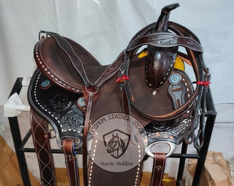 Silla de montar caballo occidental cabestro de nylon negro con diseño de girasol Pintado A Mano De Cuero 