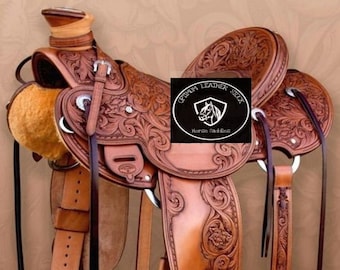 Wade Tree A Fork Premium Western Leder Roping Ranch Arbeitspferdesattel TACK mit passendem Halfter & Brustplatte. Größe (10 "bis 18" Zoll)