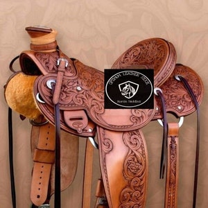 Wade Tree A Fork Premium Western Leather Roping Ranch Work Horse Saddle TACK With Matching Headstall & Breastplate. Size(10" to 18" Inches)