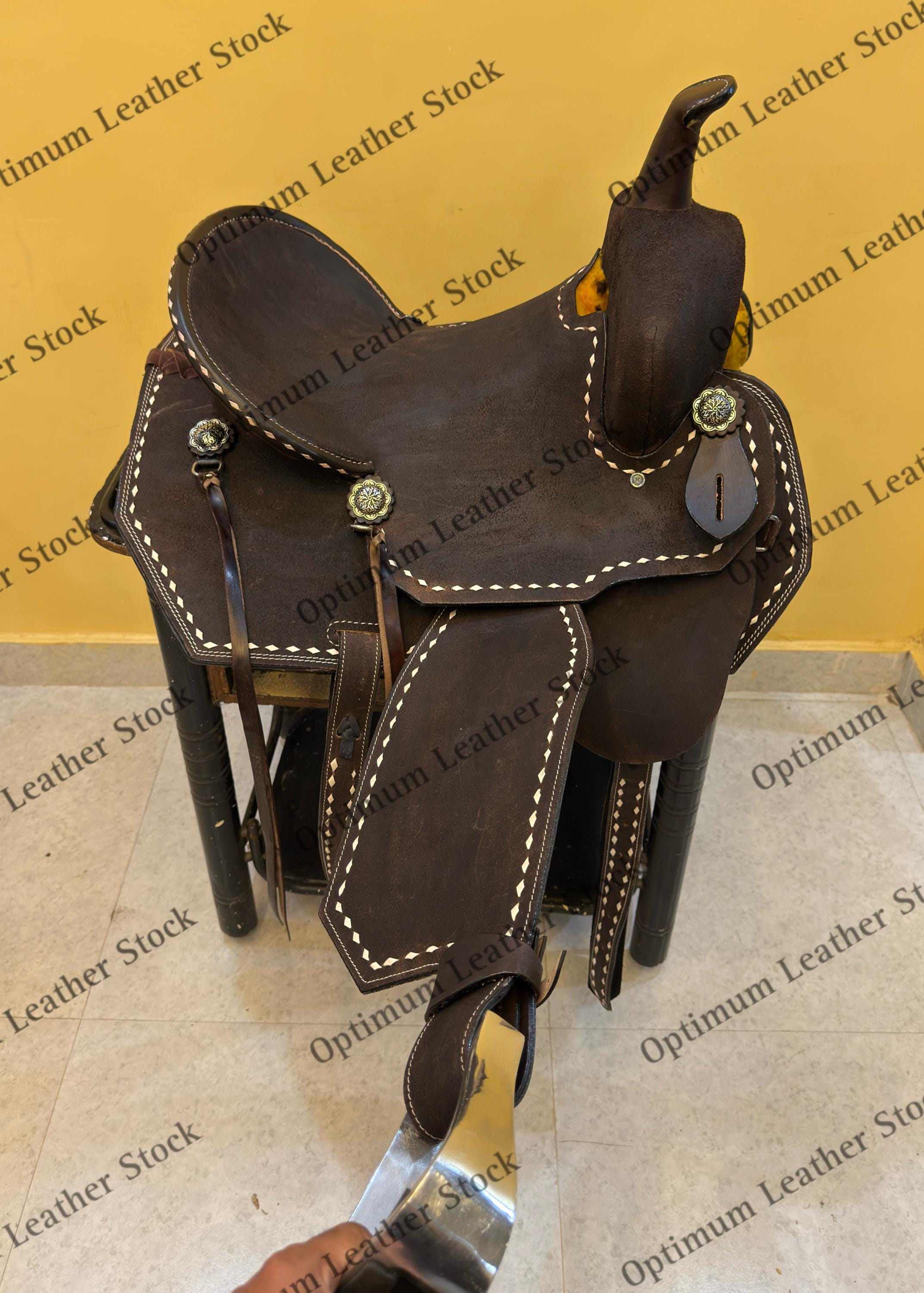 Selle Barrel Racing ASHMIRA SADDLERY Cuir Taille 10-18" - Vannerie Tressée - Neuf