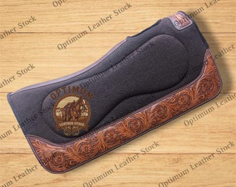 Hand Tooled Western Wool Felt Saddle Pad With Carved Floral Design.