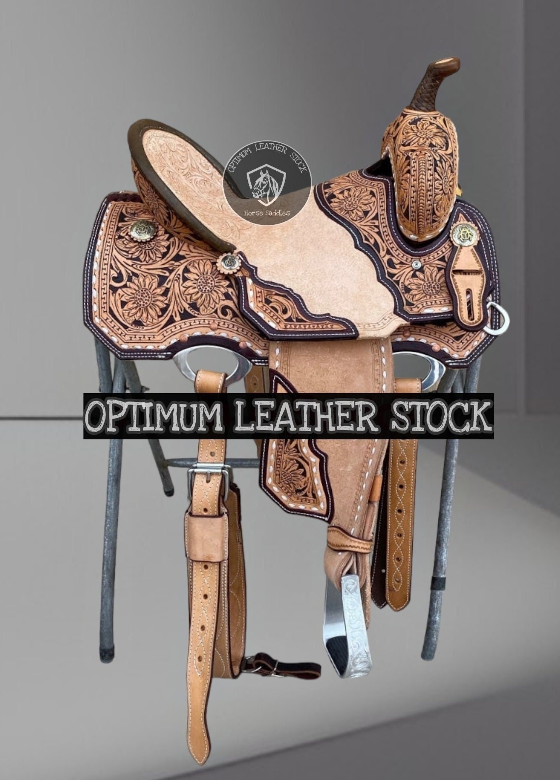Sella e finimenti per cavalli da corsa western in pelle di prima qualità, fatti a mano, per adulti e bambini. Misure disponibili (da 25,4 cm a 45,7 cm). - Italia