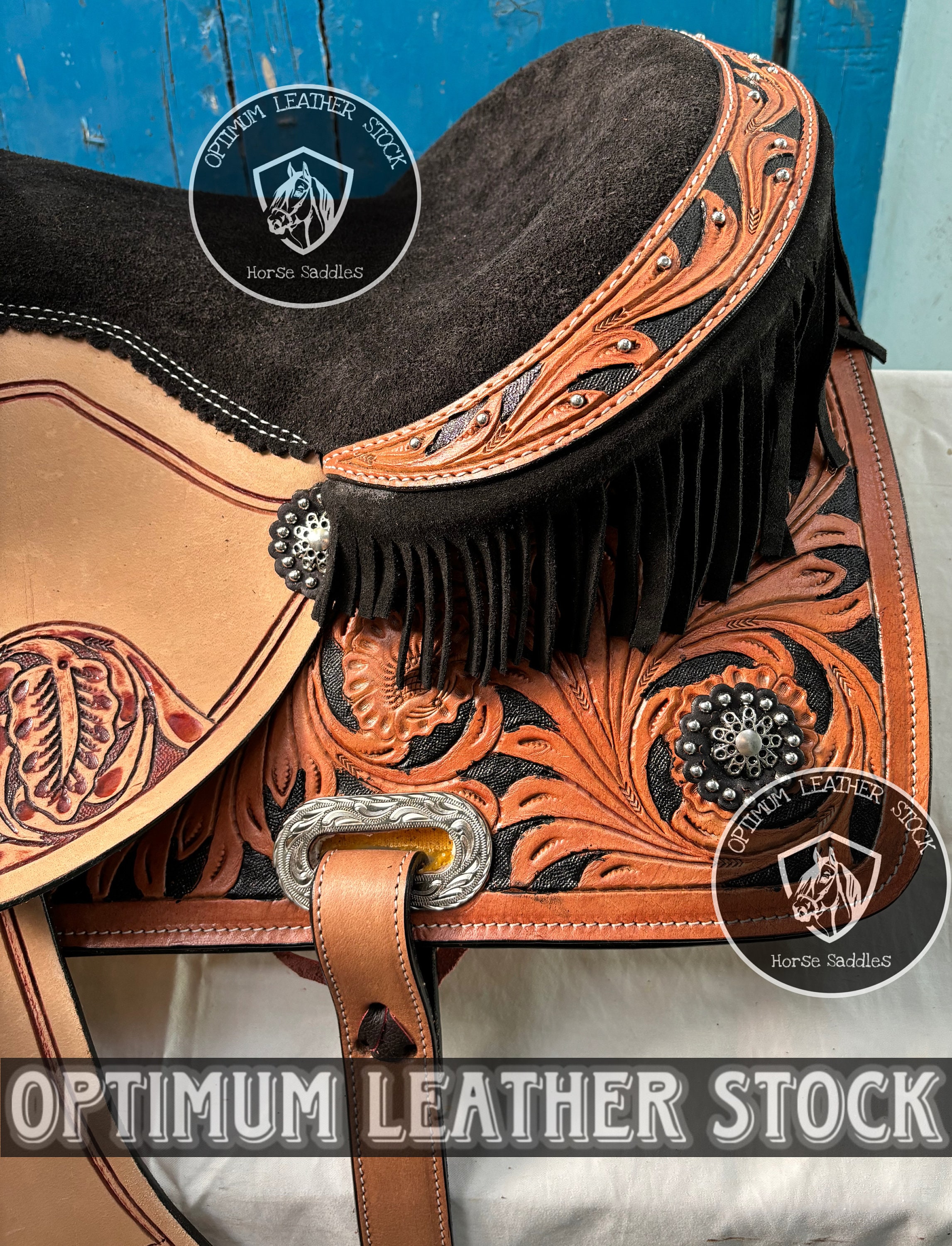 Selle Western Ridex Barrel Racing - Synthétique Noire - Avec Sangle - Trail