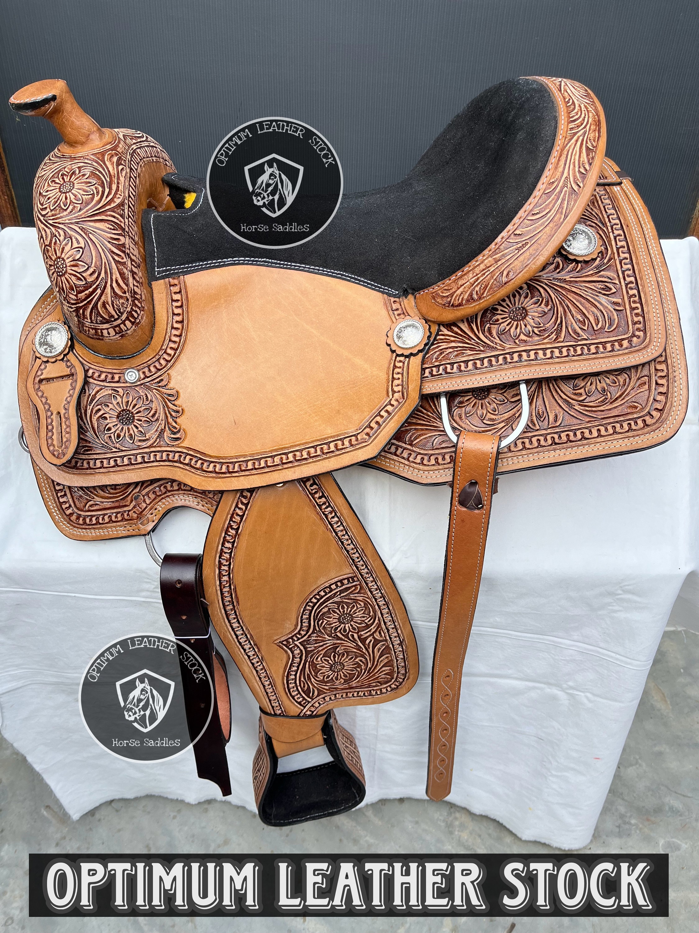 Selle de cheval Western en cuir marron foncé avec collier de poitrine et rênes Taille 20,3 cm, 25,4 cm, 30,5 cm (30,5 cm