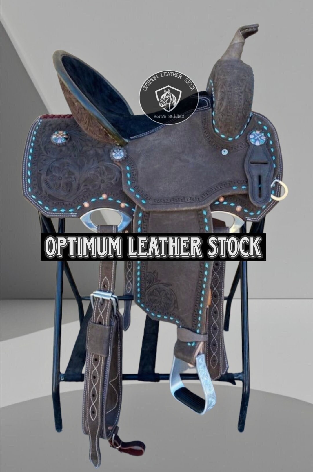 Selle de cheval en cuir Western Barrel Pleasure Trail avec têtière et