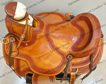 Cavallo Western Adulto Tooled Vera Pelle di Ricambio Parafanghi Sella Fatto a Mano Venduti in Coppia ST-016