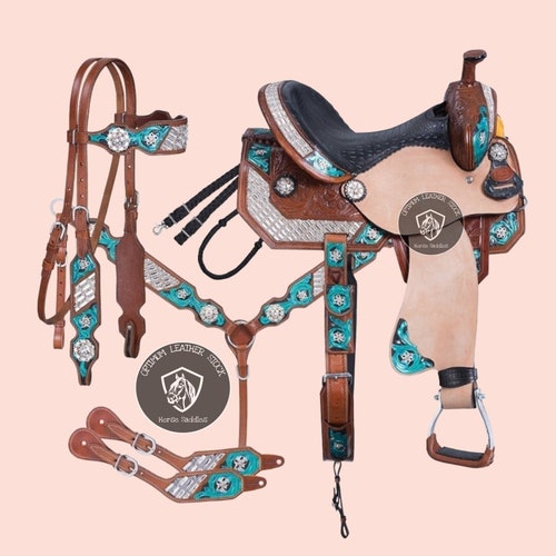 Ensemble de selle synthétique Western Barrel Racing Horse