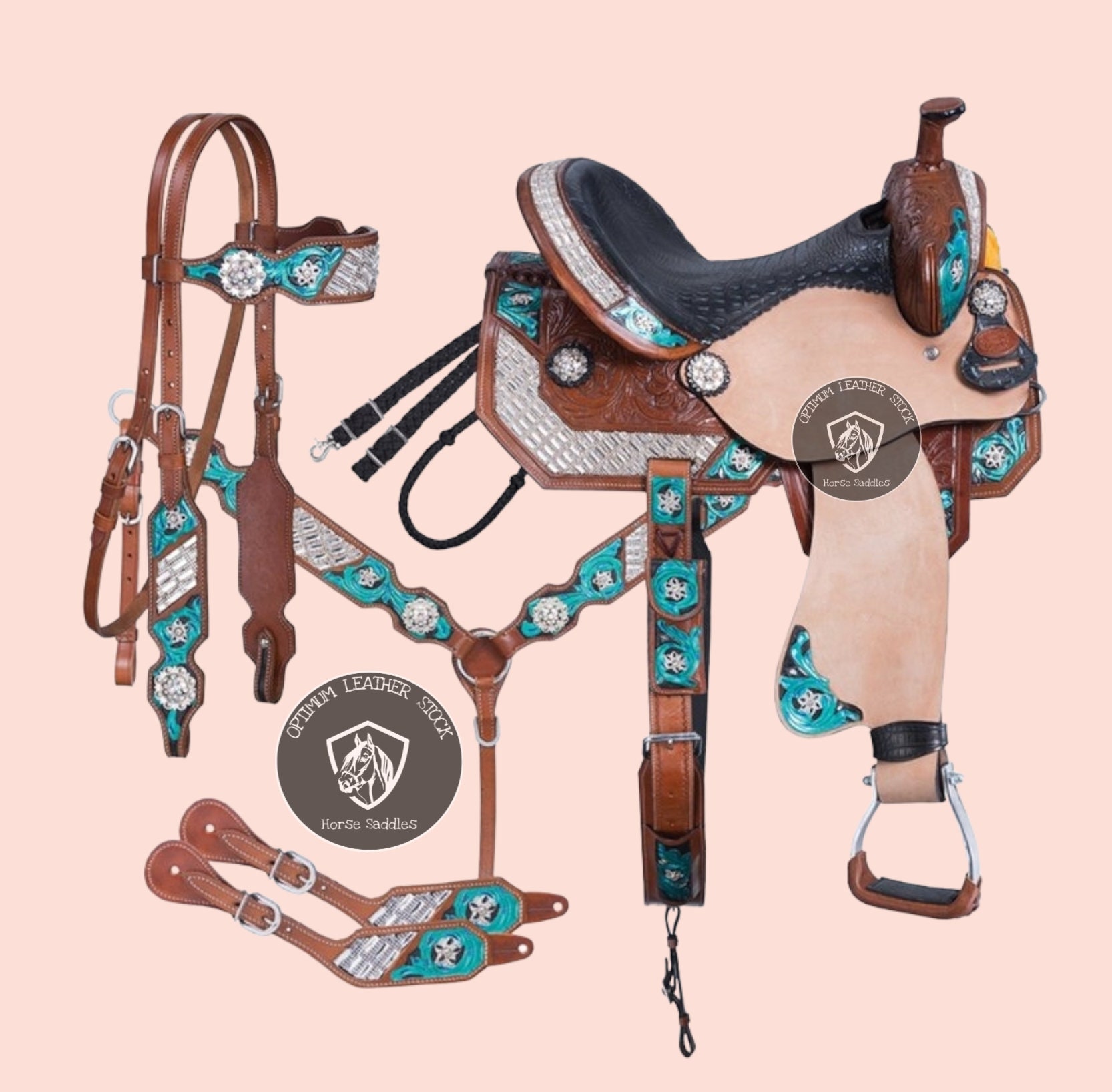 Selle Western Barrel Racing - Cuir Premium - Toutes Tailles Cheval 10-18 - Neuve