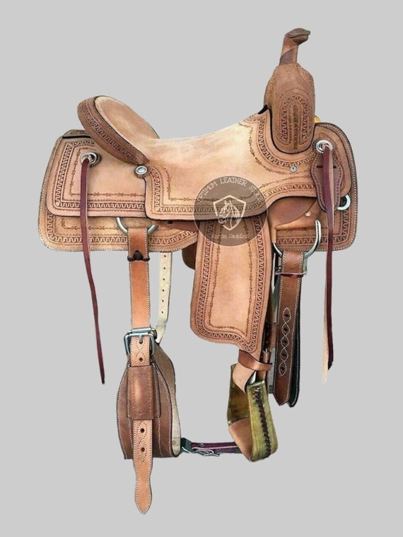 Selle Western Barrel Racing En Cuir Avec Set De Tack - Tailles 10 à 18 Pouces - Neuve