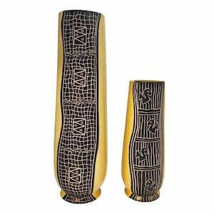 Peruvian Pottery Vase Pair, Brown Striped Ceramic Vessels, Southwestern Boho Global Home Decor, Two Sizes