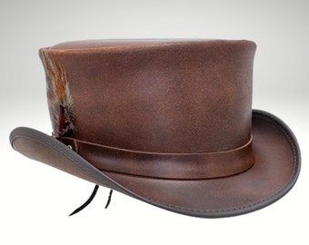 Mens Brown Top Hat - 100% Handmade with Cowhide Leather Hat