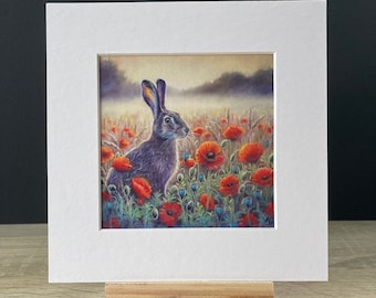 Hare Fine Art Mounted Print ~  Hare print from an original painting ~ Giclee Print ~ Signed Print ~ Hare Art