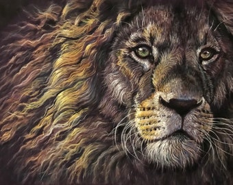 Lion Painting ~ Original Art ~ Lion Pastel Art ~ Lion Painting