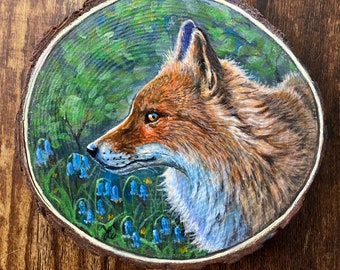 Fox Wood Slice ~ Hand Painted Fox ~ Wall Art ~ Original Art ~ Unique Gift