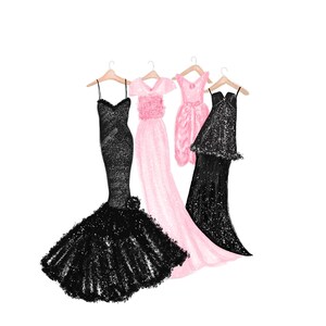 Mode-Illustration PNG JPG Kartenvorlage Mode-Design-Kleider Rosa und Schwarz Geburtstagskarte & Danke zu Hause Kartenherstellung