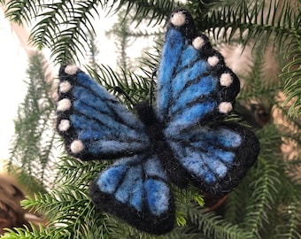 Blue Butterfly Wool Felt Brooch, Birthday Gift, Gift for Her