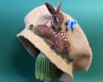 Cute Deer Hat, Handmade Felted Wool Hats, Felted wool hat for winter original accessory for woman, Great gift idea