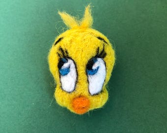 Handmade Wool Felt Character Brooch, Birthday Gift, Gift, Unique, Fun, Yellow Bird Character