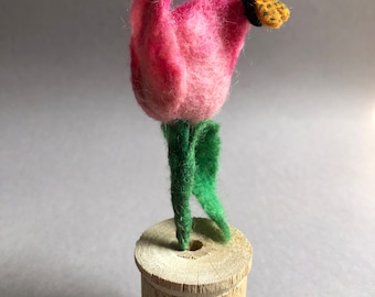 Tulip and Ladybug Wool Felt Brooch, Birthday Gift, Gift for Her
