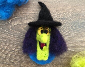 Handmade Wool Felt Character Brooch, Birthday Gift, Gift, Unique, Funny, Cartoon Character, Witch