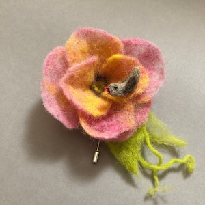 Flower and Bird Wool Felt Brooch, Birthday Gift, Gift For Her