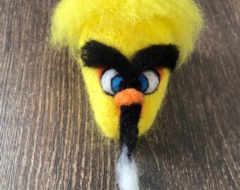 Handmade Wool Felt Character Brooch, Birthday Gift, Gift, Unique, Fun, Yellow Bird Character, Monster Bird