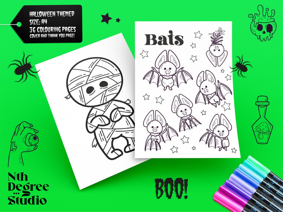 Halloween Printable Colouring Pages, Instant Download, Art and Crafts ...