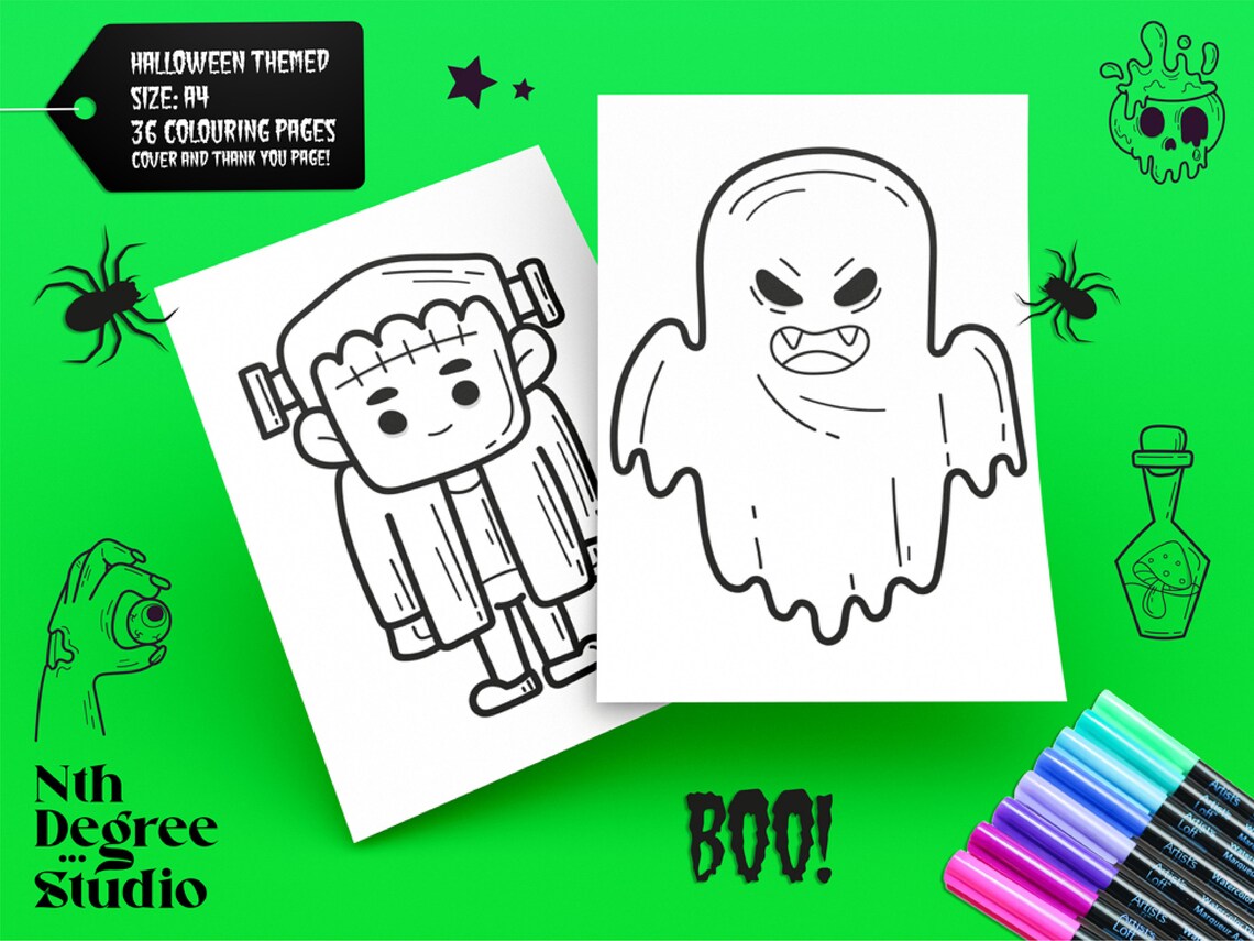 Halloween Printable Colouring Pages, Instant Download, Art and Crafts ...
