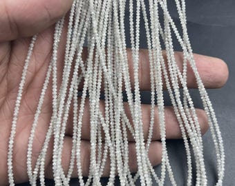 Faceted White Diamond Rondelle Beads: AAA Quality, 15.5 Inch Strand