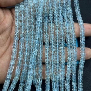 Natural Blue Aquamarine Faceted Rondelle Beads   4-5mm Blue Aqua Beads  Aquamarine Beads   AAA Natural Aquamarine Beads   16 Inch Aquamarine