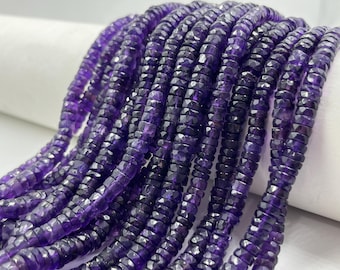 Faceted Amethyst Tyre Beads: 6mm Heishi Wheel, 16 Inch Strand