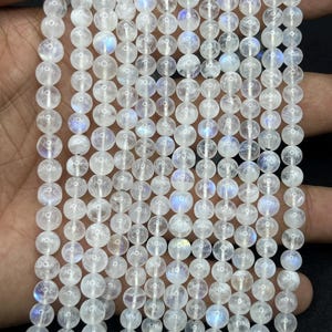 AAA+ White Rainbow Moonstone Smooth Round Beads   5-6mm White Rainbow Beads   13 Inch White Moonstone Beads   Smooth Round Rainbow Moonstone