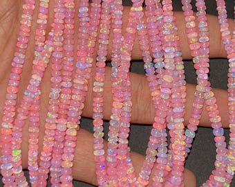 AAA+ Pink Ethiopian Opal Rondelle Beads: 3-5mm Smooth Gemstone Strand