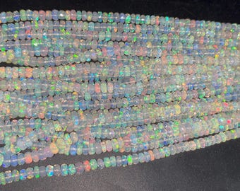 Cuentas redondas facetadas de ópalo etíope: piedra preciosa multifuego, 40,6 cm