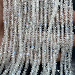 AAA+ White Rainbow Moonstone Faceted Rondelle Beads   4 mm White Rainbow Beads   16 Inch White Moonstone Beads   Rondelle Rainbow Moonstone