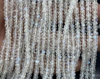 AAA+ White Rainbow Moonstone Faceted Rondelle Beads - 4mm, 16 Inch Strand