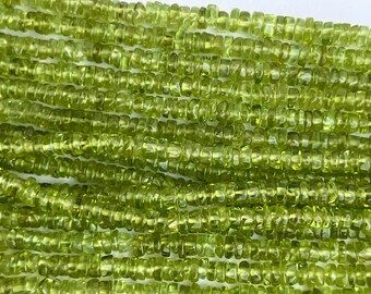 Natural Peridot Heishi Beads: Smooth Tyre Shape, 4-5mm, 16 Inch
