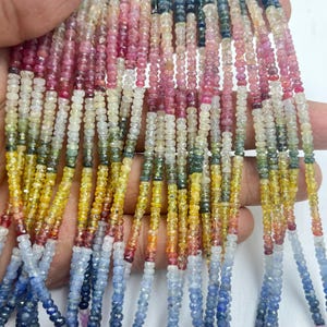 Naturliga Multi Safir Facetterade Rondelle Pärlor 3-3,5 mm Regnbågs Safir Pärlor Multi Regnbågs Pärlor Rondelle Multi Safir Sträng