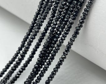 AAA svarta spinellpärlor: Naturlig fasetterad rondell, 3 mm
