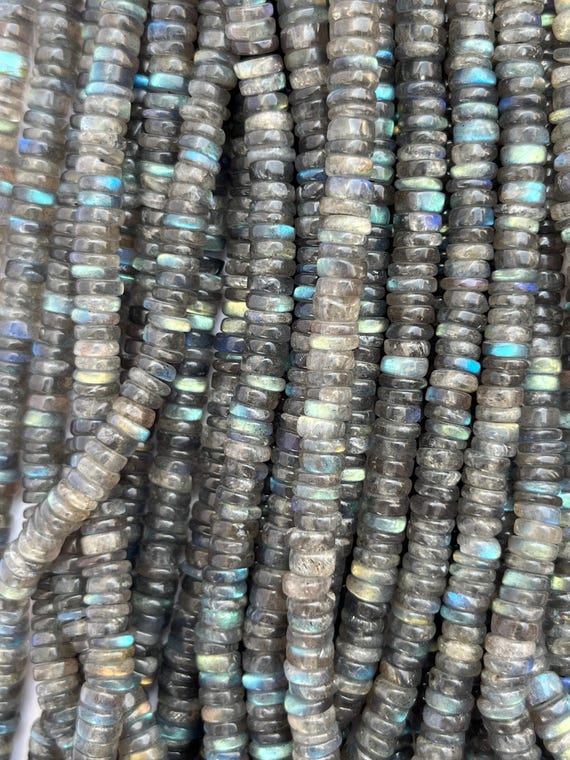 AAA Labradorite Heishi Beads: Natural Smooth Tyre, 4-5mm, 16 Inch Strand