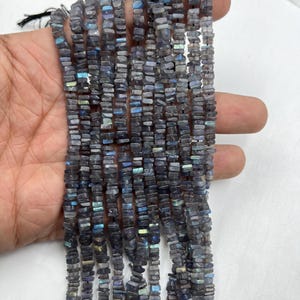 Natural Labradorite Heishi Beads: Smooth Square Shape, 4-5mm, 16 Inch Strand